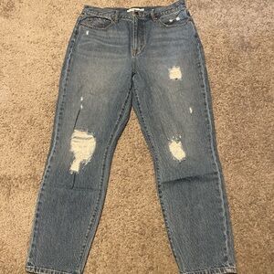 JustFab Distressed Boyfriend Jeans in Blue Denim